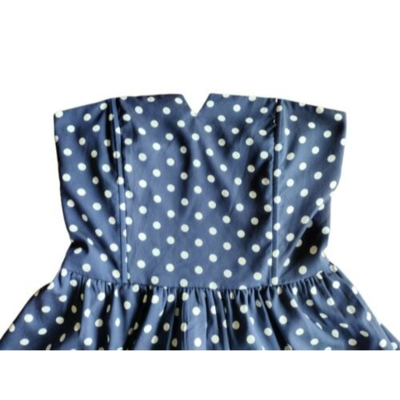 Women's Polka‎ Dot Dress Strapless Medium Blue White Myán - Picture 2 of 8
